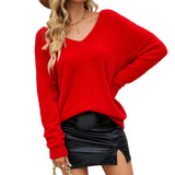 Fongt Autumn New Imitation Marinose Sweater Female Solid Color Long-Sleeved V-Neck Loose Large-Size Woman