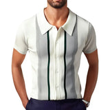 Fongt Men's New Summer Men's Knits Collared Casual Striped Polo