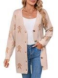 Fongt And Winter New Sweater Female Christmas Cartoon Embroidered Long Knitted Cardigan Jacket