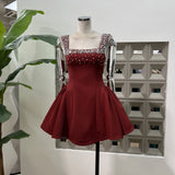British Spring Fashion White Rich Beauty Light Luxury Strap Hand Nail Drill Collar Small Dress