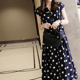 Fongt Retro Wave Dot Dress 2025 New Women's Summer Waist Thin Temperament Design Sense Small Chiffon Skirt