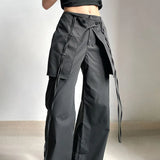 New Spring Women's Wear High Waist Design Feeling Cross Ribbon Fashion Street Style Leisure Woven Trousers-Outfit