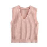 Fongt Solid Color Sleeveless Vest 2025 Spring Leisure V Collared Women's Knitting Top