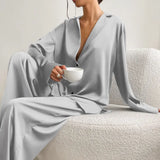 European and American women's home clothes long-sleeved suit imitation silk shirt thin trousers two-piece pajamas women-Outfit