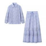 Fongt Homemade New Women's Lace Sticker Shirt Loose Dresses Two-Piece Set