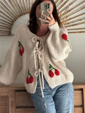 Fongt 2025 Knitted Cardigan With Loose Casual Sweater Strawberry Cherries With Coat Top