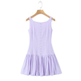 Buttoned Puff Ruched Mini Dress-Outfit
