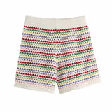 Women Color Stripes Knitted Shorts Casual Female Elastic Waist Clothes