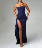 Fongt New Evening Dress Party Woman's Word Collar T-Shirt Sexy Bare Back High Open Fork Dress