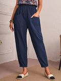 Fongt Four-Season Cotton Nine-Point Trousers Loose Waist Slacks Slant Pocket Trousers Women