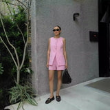 Fongt And Summer New High-Rise Thin Sicilian Vest Wearing Loose Shorts Two Sets