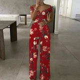 Fongt New Women's Fashion Temperament Elegant Commuter Print Broad-Legged Women's Jumpsuits