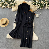 Fongt Senior Sense Loose External Medium And Long Knitted Cardigan Jacket + Sleeveless Metal Buckle Joint Skirt