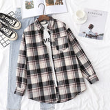 New Women Vintage Flannel Plaid Shirt Pockets Full Sleeve Turn Down Collar Loose Blouse Spring Female Casual Basic