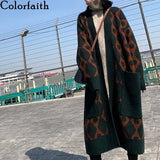 New 2020 Autumn Winter Women's Sweater Korean Big Pockets Fashionable Oversize Contrasting Long Cardigans