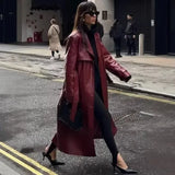 Fongt Women's Clothing Explosion In The Long Leather Coat Loose Large Version Of The Big Atmosphere Of The Coat Tide