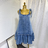Fongt Hot Summer New Fashion Splicing Sling Strap A-Word Denim Dress Skirt