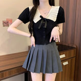 Fongt Bow Hit Color Doll Cardigan Knitted Women's Summer Little Yang Short