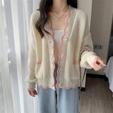 Long-Sleeved Knitted Cardigan V-Collar Warm Soft Style Design Feeling First Love Blouse Female Pink Soft Waxy Coat Autumn-Outfit