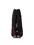 Women's Black Gothic Baggy Jeans Harajuku Y2k Aesthetic Print Denim Trousers Korean Jean Pants Vintage 2000s Clothes Design-Outfit