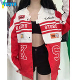 Bomber Woman Varsity jacket Vintage Long Sleeves Race Car Jacket Detachable Hem Coat 2022 Summer American Baseball