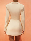Notched Collar Button Women Dress Blazer Fake Two Piece Blue Long Sleeve Hollow Out Dress Women Slim Office Clothes