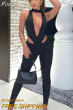 Sleeveless Cut Out Bodycon Jumpsuits Women Punk Grunge Black Pencil Pants One Piece Rompers 2023 Spring Fall Y2K