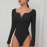 Fongt Casual Crew Neck Long Sleeve Bodysuit