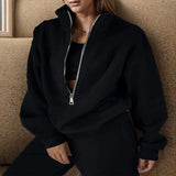 Fongt Women's New Zipper Grip Velvet Sweatwear Sports Fashion Jacket Set