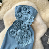 Fongt And Summer Ins Heavy Industry Three-Dimensional Flowers Sleeveless Breasts To Close The Waist Of The Denim Jump Trousers Trousers Trousers Woman