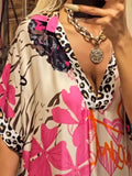 Fongt Explosion Casual Leopard Color Print Deep V Dress