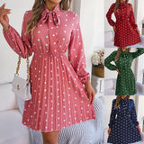Shooting 2025 Autumn And Winter Temperament Wave Point Tice With Waist Long Sleeves 100 Folded Skirt Women's