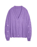 Fongt Same Taylor Orange Cardigan Embroidered Stars Loose Languid Temperament Sweater