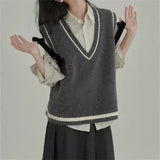 Fongt With College Girl Autumn New Retro Temperament Comfortable V-Necked Waistge Vest