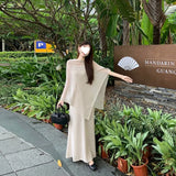 Fongt Feeling Lazy Temperament Casual Knitted Suit Women's Summer Irregular Shirt Shawl Sling Dress Two Sets