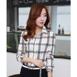Sweet Plaid Single-Breasted Long Sleeve Korean Slim Office Professional Women's Shirt Harajuku Summer Wild Chic Female