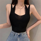 Fongt Two Sexy Knitted Slings Small Vest Women Autumn New Sexy Tight Breasts Hanging Sleeveless