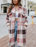 The Ins Hot Autumn Street Lapel Loose Women's Plaid Coat Long Coat-Outfit