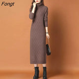 Bottoming Sweater Skirt Over The Knee 2023 Autumn and Winter New Thickened Turtleneck Knitted Dress Women