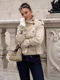 Fongt Women's 2025 New Long-Sleeved Tie With Waist-Slanted Lint Double-Dbutled Short Jacket