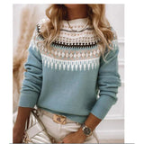 Fongt Hot New Sweater Women's Round Collar Color Loose Fashion Knitted Shirt Long Sleeve
