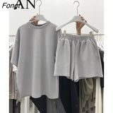 Summer New Leisure Sports Suit Women's Fashion Split Short Sleeve Shorts Two-piece Set Women's Clothing with Free