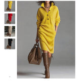 Fongt New Autumn Casual Button Collar Loose Straight Knitted Long Sweater Skirt