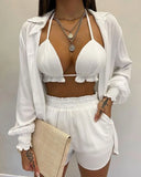 Independent Station New Popular Style Sexy Summer Solid Color Printing 3-Piece Suit Girl-Outfit
