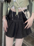 Kawaii Elegant Party Mini Skirts Women Black Casual Korean Style Denim Skirt Female A-line Sweet Pleated Skirt Summer