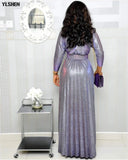 African Dresses for Women Dashiki African Clothes Pleated Africa Skirts Bazin Sexy Gold Stamp Long Sleeve Evening Long