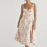 Fongt Women's New Broken Flower Collar Sexy Open Fork Spring Dress Women