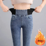 Thicken Skinny Denim Pencil Pants Women Casual Plush Velvet Lined Warm Jeans New High Waist Korean Warm Stretch