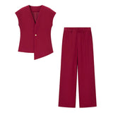 Fongt Explosion Women's Button Blouse Broad Leg Trousers Set