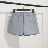 Fongt And Summer Slim Show Thin Shorts Female Blue New 2024 Korean Version Design Sense Casual A Word Wear Wide-Leg Pants-Outfit